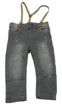 Šedé teplákové rifle s prošoupáním a kšandami So Cute