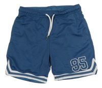 Tmavomodré perforované sportovní podšité kraťasy s číslem