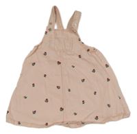 Růžové riflové laclové šaty s výšivkami květin H&M