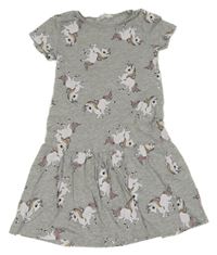 Šedé melírované bavlněné šaty s jednorožci H&M