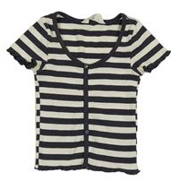 Tmavošedo-bílé pruhované žebrované tričko s knoflíky H&M