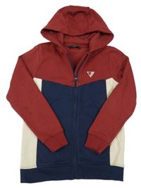 Vínovo-tmavomodro-béžová propínací mikina s kapucí George