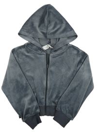 Tmavošedá plyšová propínací crop mikina s kapucí H&M