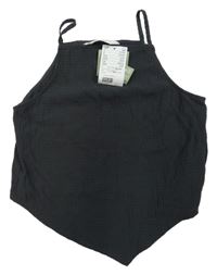 Nové - Antracitový pruhovaný asymetrický crop top H&M