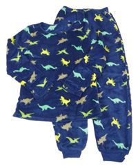 Tmavomodré chlupaté pyžamo s dinosaury Kids