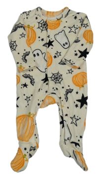 Smetanový plyšový overal s dýněmi a duchy 