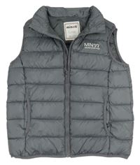 Tmavošedá šusťáková zateplená vesta s nápisem Minoti