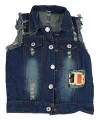 Tmavomodrá riflová vesta s nášivkami 