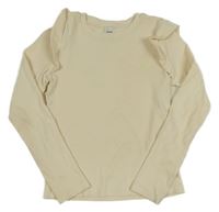 Smetanové žebrované triko s volánky 