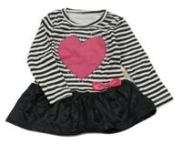 Černo-bílá pruhovaná šatová tunika se srdcem 