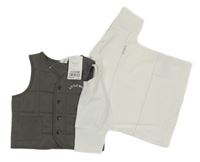 Nové - Šedá tepláková vesta s nápisem + bílé tričko Next