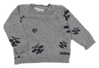 Šedá melírovaná mikina s letadly 