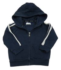 Tmavomodrá propínací mikina s šedým pruhem a kapucí 