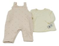 Nové - 2 set - smetanové vzorované triko + světlerůžové laclové tepláky s mašličkami dunnes