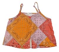 Růžovo-oranžový vzorovaný lehký crop top shein