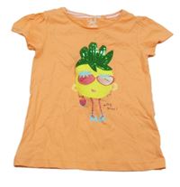 Oranžové tričko s ananasem z flitrů C&A