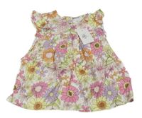 Nové - bílo-barevné květované lehké šaty Primark