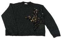 Černý třpytivý svetr s hvězdou z flitrů Next