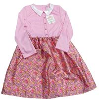 Kostým - Růžovo-květované šaty s límečkem