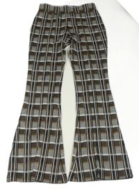 Hnědo-černo-stříbrné kostkované flare legíny 