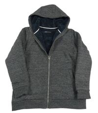 Tmavošedá melírovaná propínací zateplená mikina s kapucí Next