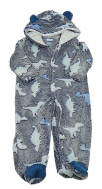 Tmavomodrá plyšová kombinéza s diny a kapucí 