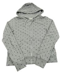 Šedo-tmavomodrá puntíkatá propínací mikina s kapucí 