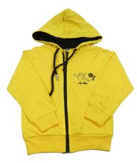 Žlutá propínací mikina s nápisem a kapucí 
