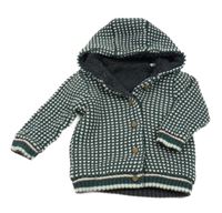 Bílo-šedo-petrolejový vzorovaný propínací zateplený svetr s kapucí M&S