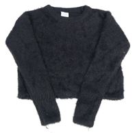 Tmavošedý chlupatý crop svetr Page one young