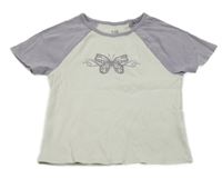 Bílo-lila crop tričko s motýlkem C&A