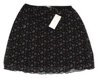 Nové -Černo-růžovo-fialová květovaná šifonová sukně Peacocks