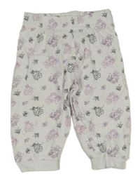 Bílo-lila-černé pyžamové květované kalhoty s včelkami Ergee