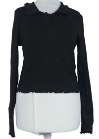 Dámské černé žebrované crop triko s límečkem Vero Moda 