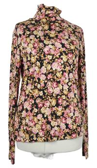 Dámské černo-růžové květované triko s rolákem H&M