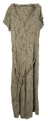 Dámský béžovo-černý vzorovaný kalhotový culottes overal s páskem Nutmeg 