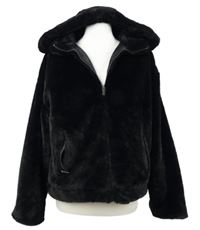 Dámská černá kožešinová crop bunda s kapucí Primark 