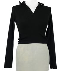 Dámské černé žebrované crop triko s límečkem FB Sister 