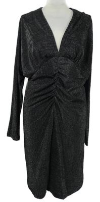 Dámské černé třpytivé řasené šaty H&M