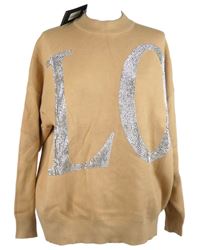 Nové - Dámský béžový svetr s nápisem z kamínků Enzoria 