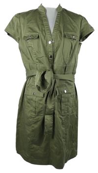 Dámské khaki košilové šaty s páskem 