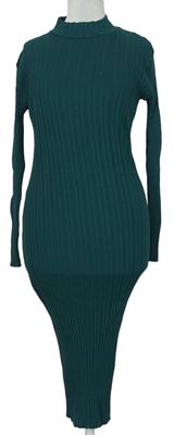 Dámské lahvově zelené žebrované midi šaty Zara 