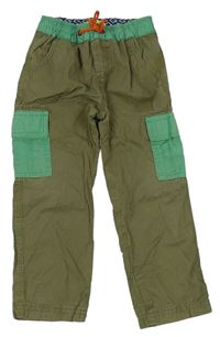 Khaki-zelené plátěné cargo kalhoty 