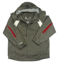 Khaki-bílo-červená šusťáková jarní outdoorová bunda s kapucí Protect