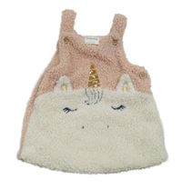 Růžovo-bílé huňaté šaty s jednorožcem F&F