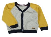 Šedo-žluto-černý propínací svetr M&S