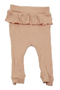 Světlerůžové žebrované lehké tepláky s volánkem Shein