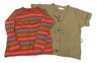 2set- béžová pletená propínací vesta+ barevné pruhované triko M&S