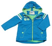 Azurová šusťáková jarní bunda s číslem a kapucí Topolino