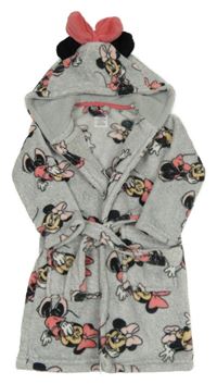 Světlešedý chlupatý župan s Minnie a kapucí Disney